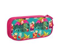 njkhbolk Portable Tropical Cocktails print stationery organizer,large capacity double layer zipper pencil case