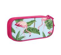 njkhbolk Portable Tropical flamingos print stationery organizer,large capacity double layer zipper pencil case