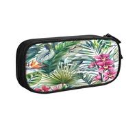 njkhbolk Portable Tropical plants print stationery organizer,large capacity double layer zipper pencil case