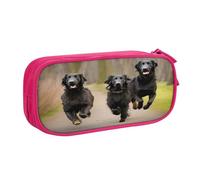 njkhbolk Portable Trotting Flat Coated Retrievers Paw print stationery organizer,large capacity double layer zipper pencil case