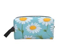 njkhbolk Portable White Daisy In Light Blue Background Print Travel Toiletry Bag,Daily Grooming Storage,Lightweight,Wide Open Design