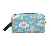 njkhbolk Portable White Daisy In Light Blue Background Print Travel Toiletry Bag,Daily Grooming Storage,Lightweight,Wide Open Design