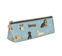 njkhbolk Puppy Doodles Print Triangle Leather Stationery Storage Bag,Zipper Pen Case for Pencils,Pens,Makeup