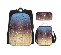 njkhbolk Rain Drops On Glass Print 3 In 1 Backpack Set With Lunch Bag And Pencil Case,Suitable Work,Picnic,Travel, Black, One Size
