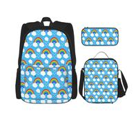 njkhbolk Rainbow Clouds Raindrop Print 3 In 1 Backpack Set With Lunch Bag And Pencil Case,Suitable Work,Picnic,Travel, Black, One Size