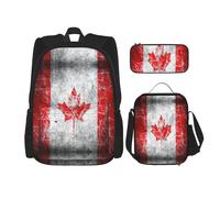 njkhbolk Retro Canada Flag Print 3 In 1 Backpack Set With Lunch Bag And Pencil Case,Suitable Work,Picnic,Travel, Black, One Size