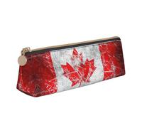 njkhbolk Retro Canada Flag Print Triangle Leather Stationery Storage Bag,Zipper Pen Case for Pencils,Pens,Makeup