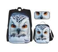njkhbolk Snowy Owl Eyes Print 3 In 1 Backpack Set With Lunch Bag And Pencil Case,Suitable Work,Picnic,Travel, Black, One Size