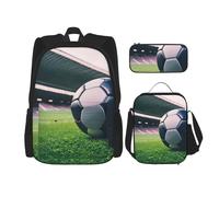 njkhbolk Soccer Ball Print 3 In 1 Backpack Set With Lunch Bag And Pencil Case,Suitable Work,Picnic,Travel, Black, One Size
