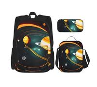 njkhbolk Solar System Jupiter Saturn Print 3 In 1 Backpack Set With Lunch Bag And Pencil Case,Suitable Work,Picnic,Travel, Black, One Size