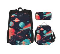 njkhbolk Space Planets Print 3 In 1 Backpack Set With Lunch Bag And Pencil Case,Suitable Work,Picnic,Travel, Black, One Size