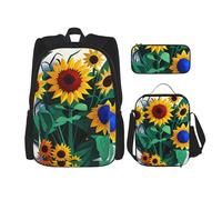 njkhbolk Sunflower Bee Print 3 In 1 Backpack Set With Lunch Bag And Pencil Case,Suitable Work,Picnic,Travel, Black, One Size