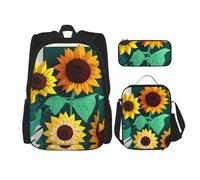 njkhbolk Sunflower Bee Print 3 In 1 Backpack Set With Lunch Bag And Pencil Case,Suitable Work,Picnic,Travel, Black, One Size