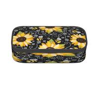 njkhbolk Sunflower bee Print pencil case,large capacity,portable lightweight stationery box