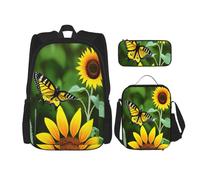 njkhbolk Sunflower Butterfly Print 3 In 1 Backpack Set With Lunch Bag And Pencil Case,Suitable Work,Picnic,Travel, Black, One Size