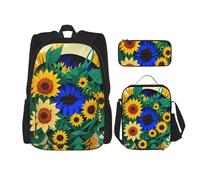 njkhbolk Sunflower Pattern Print 3 In 1 Backpack Set With Lunch Bag And Pencil Case,Suitable Work,Picnic,Travel, Black, One Size