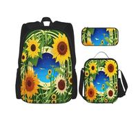 njkhbolk Sunflower Pattern Print 3 In 1 Backpack Set With Lunch Bag And Pencil Case,Suitable Work,Picnic,Travel, Black, One Size