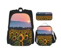 njkhbolk Sunflower Sun Print 3 In 1 Backpack Set With Lunch Bag And Pencil Case,Suitable Work,Picnic,Travel, Black, One Size