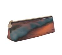 njkhbolk Sunset at The Beach Print Triangle Leather Stationery Storage Bag,Zipper Pen Case for Pencils,Pens,Makeup