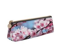 njkhbolk Tempting Cherry Blossoms Print Triangle Leather Stationery Storage Bag,Zipper Pen Case for Pencils,Pens,Makeup