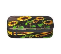 njkhbolk Three Sunflowers on Wooden Print pencil case,large capacity,portable lightweight stationery box
