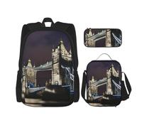 njkhbolk Tower Bridge In London Print 3 In 1 Backpack Set With Lunch Bag And Pencil Case,Suitable Work,Picnic,Travel, Black, One Size