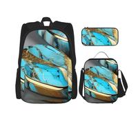 njkhbolk Turquoise Marble Print 3 In 1 Backpack Set With Lunch Bag And Pencil Case,Suitable Work,Picnic,Travel, Black, One Size