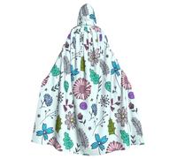 njkhbolk Unisex Colored Doodle Flowers Print Full Length Hooded Cloak,Halloween Cape,Cosplay,Carnival Dress Up