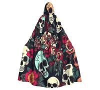 njkhbolk Unisex Colorful Floral Skulls Print Full Length Hooded Cloak,Halloween Cape,Cosplay,Carnival Dress Up