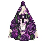 njkhbolk Unisex Many Purple Rose Skull Print Full Length Hooded Cloak,Halloween Cape,Cosplay,Carnival Dress Up