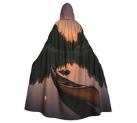 njkhbolk Unisex Moonlit Canoe Allagash River Print Full Length Hooded Cloak,Halloween Cape,Cosplay,Carnival Dress Up