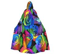 njkhbolk Unisex Multicolored Roses Print Full Length Hooded Cloak,Halloween Cape,Cosplay,Carnival Dress Up