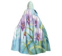 njkhbolk Unisex Orchid Flower Butterfly Soft Fresh Spring Print Full Length Hooded Cloak,Halloween Cape,Cosplay,Carnival Dress Up