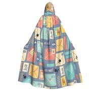 njkhbolk Unisex Postal Stationery Print Full Length Hooded Cloak,Halloween Cape,Cosplay,Carnival Dress Up