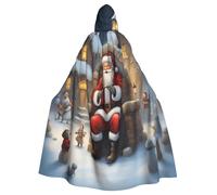 njkhbolk Unisex Santa Claus Snow Secenry Print Full Length Hooded Cloak,Halloween Cape,Cosplay,Carnival Dress Up