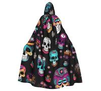 njkhbolk Unisex Sugar And Skulls Style Print Full Length Hooded Cloak,Halloween Cape,Cosplay,Carnival Dress Up
