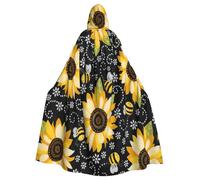 njkhbolk Unisex Sunflower Bee Print Full Length Hooded Cloak,Halloween Cape,Cosplay,Carnival Dress Up