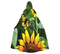 njkhbolk Unisex Sunflower Butterfly Print Full Length Hooded Cloak,Halloween Cape,Cosplay,Carnival Dress Up