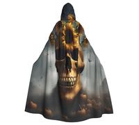 njkhbolk Unisex Sunflower Halloween Skull Print Full Length Hooded Cloak,Halloween Cape,Cosplay,Carnival Dress Up
