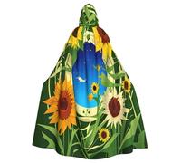njkhbolk Unisex Sunflower Pattern Print Full Length Hooded Cloak,Halloween Cape,Cosplay,Carnival Dress Up