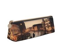 njkhbolk Venice Night Print Triangle Leather Stationery Storage Bag,Zipper Pen Case for Pencils,Pens,Makeup