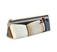 njkhbolk Violin and Book Print Triangle Leather Stationery Storage Bag,Zipper Pen Case for Pencils,Pens,Makeup