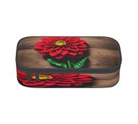 njkhbolk Wooden Board Retro Flower Red Dahlia Print pencil case,large capacity,portable lightweight stationery box