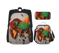 njkhbolk World Map Made Of Spices Print 3 In 1 Backpack Set With Lunch Bag And Pencil Case,Suitable Work,Picnic,Travel, Black, One Size