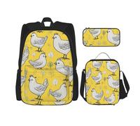 njkhbolk Yellow Chicken Print 3 In 1 Backpack Set With Lunch Bag And Pencil Case,Suitable Work,Picnic,Travel, Black, One Size