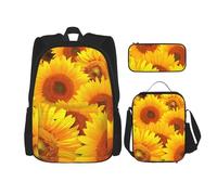 njkhbolk Yellow Sunflower 2 Print 3 In 1 Backpack Set With Lunch Bag And Pencil Case,Suitable Work,Picnic,Travel, Black, One Size