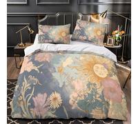 NJOFERDIN 3D Design Printed 3 Pcs Bedding Set Bedroom Decor Extra Sunflower Comforter Cover Breathable Wrinkle-Resistant for Girls,Teens,Boys Vintage Celestial Quilt Cover King（220x240cm）