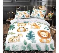 NJOFERDIN 3D Design Printed 3 Pcs Bedding Set Bedroom Decor Zipper Closure Cute Jungle Animals Comforter Cover Machine Washable Hotel Quality for Youth,Teens,Boys Quilt Cover Single（135x200cm）