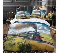 NJOFERDIN 3D Design Printed 3-Piece Bedding Set Home Decor Ultra Vintage Train Comforter Cover Breathable Anti-allergic for Teens,Adults,Kids Classic Steam Locomotive Quilt Cover King（220x240cm）
