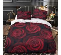 NJOFERDIN 3D Design Printed 3 Pieces Bedding Set Bed Decor Hidden Zipper Super Red Roses Comforter Cover Washable Anti-allergic for Teens,Boys,Women Romantic Floral Quilt Cover Super king（260x220cm）